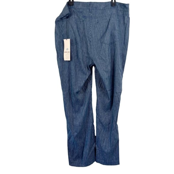 NEW NYDJ Curves 360 The Trouser in Agua Stripe Linen Blend Blue - Size 16 - Picture 2 of 9